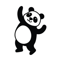 Playful Panda Silhouette, Celebrating Panda, Happy Dance Pose, Vector Art. Excited Panda Silhouette, Celebration Dance, Playful Cartoon Panda

