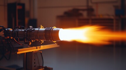 Jet Propulsion Test Stand with Engineers Adjusting Fuel Flow Systems