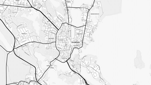 Minimalist Schwerin Street Map with Labels and Neighborhoods