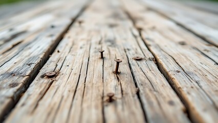 Obraz premium Weathered Wooden Planks Detailed View Featuring Rusty Nails Evoking Aged Texture and Rustic Charm