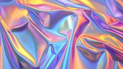 Fototapeta premium Colorful iridescent fabric texture with flowing folds, creating a vibrant visual effect