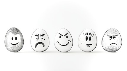 Obraz premium Creative expressions on eggs showcasing various emotions in a vibrant display