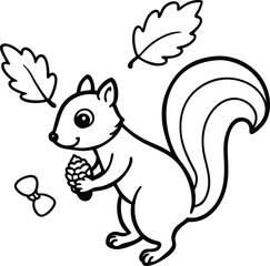 Fototapeta premium Playful and Quick: A Squirrel Gathering Acorns in Autumn