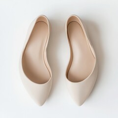 Fototapeta premium Minimalist Flat Ballet Shoes in Neutral Color on White Background