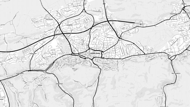 Minimalist Iserlohn Street Map with Labels and Neighborhoods