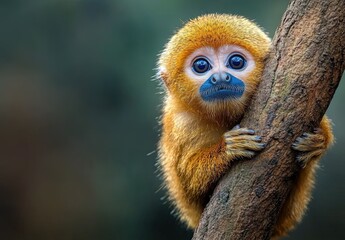 Obraz premium Cute Golden Monkey Peering from Tree with Adorable Expression