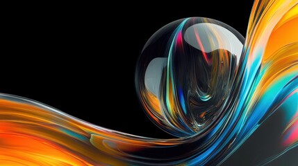 Vibrant bubble floating against a swirling orange and blue background
