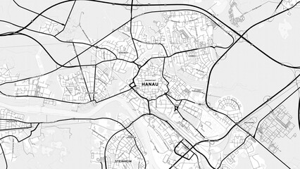 Minimalist Hanau Street Map with Labels and Neighborhoods