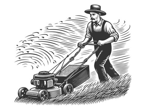 recommend clip art: Man Mowing Lawn with Push Mower vector