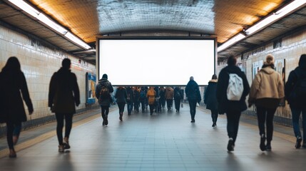 Digital billboard mockup on city street at night with people walking