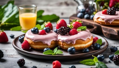 Delicious Doughnuts with Berries and Glaze