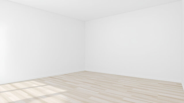 Empty White Room with Light Wood Flooring, Natural Light from Window, Clean Interior Space, Blank Canvas, Potential for Design, Architecture Photography, Real Estate Concept