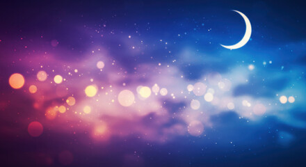 Fototapeta premium Abstract representation of a night sky with softly glowing stars and a crescent moon