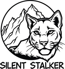 Naklejka premium Silent Stalker: A Mountain Lion Hidden Among the Rocks