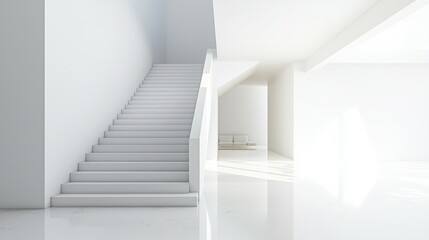 Fototapeta premium Modern Minimalist Interior with Bright White Walls and Stairs
