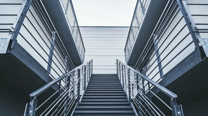 Naklejka premium Modern Staircase Design in Urban Environment with Steel Railings