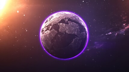 Fototapeta premium Vivid depiction of earth in cosmic space, glowing with vibrant colors, stars shining.