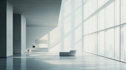 Fototapeta premium Modern Minimalist Interior Design with Large Windows and Sunlight