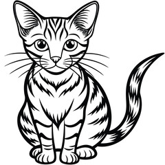Obraz premium A black and white drawing of a cat with a striped tail