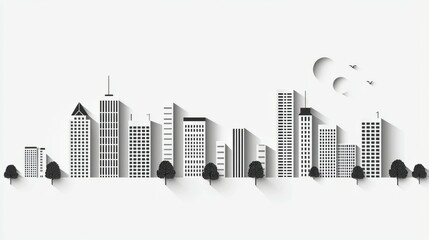 Obraz premium Modern City Skyline with Paper Cut Design and Shadows Effect