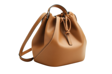 Casual Bucket Bag with Soft Fabric and Convenient Side Pockets: Isolated on Transparent Background