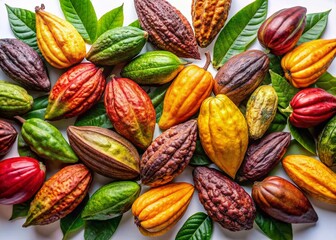Fototapeta premium Fresh Cocoa Pods Isolated on White Background - High-Resolution Stock Photo