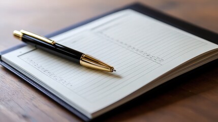 Luxurious Weekly Planner Open on Fresh Page with Stylish Pen