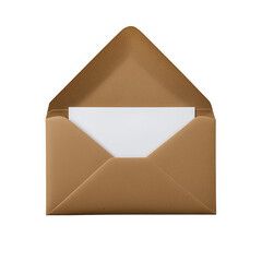 An open brown envelope with an inserted letter is isolated on a transparent background in PNG format, highlighting its use for correspondence, mailing, or document organization.