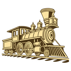 Golden Locomotive Symbolizing Industrial Revolution and Progress. Perfect for: Independence Day, transportation expos, industrial exhibitions, history fairs, economic forums