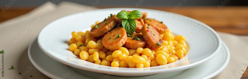 Aufkleber A Brazilian Dish Is Placed On A Plain White Plate With Generous Amounts Of Surrounding Empty Space Visible.