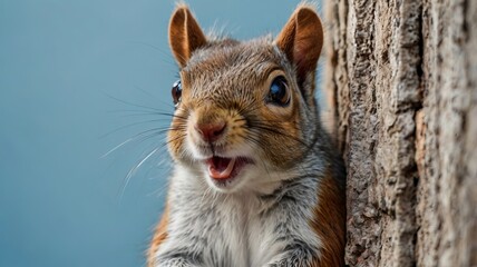 Fototapeta premium Surprised Squirrel Peeking Around Corner