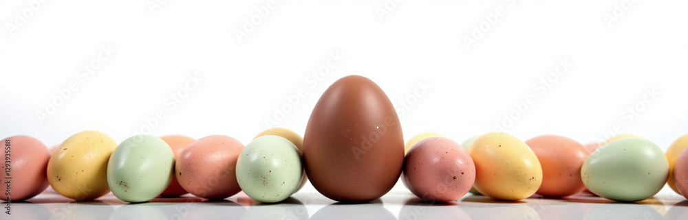 Poster White Background Isolates Bottom Border Row Of Easter Chocolate Egg In A Standalone Image Perfect For A Web Banner Or Graphic.