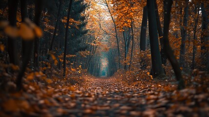 Forest pathway during autumn season