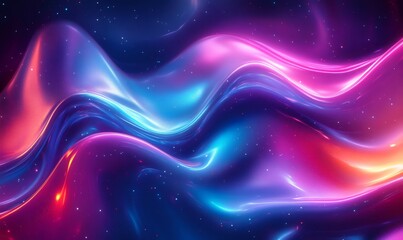 Fototapeta premium Abstract colorful waves flowing smoothly across a starry space background, creating a mesmerizing visual