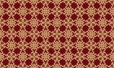 This elegant red and gold  damask pattern features intricate floral and ornamental details, perfect for wallpaper, textiles, branding, luxury packaging, wedding invitations, and decor.
