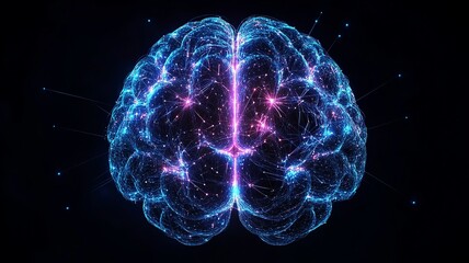 Obraz premium A luminous digital brain sculpted from translucent glass, intertwined with vivid neon energy threads, creating a futuristic and vibrant visual concept.