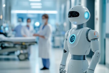 Advanced Medical Robot Assisting Healthcare Professionals in Modern Hospital Environment