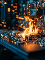 Obraz premium combustion risk escape Fire and Technology: A Digital Hazard Concept