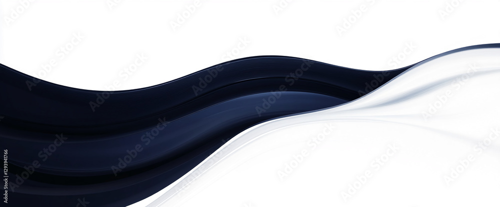 Poster abstract waves of dark blue and white flowing across the image with a clean, minimalist design, symb