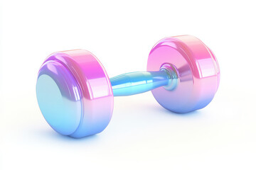 Glossy 3D dumbbell with pastel blue, pink, and purple shine on white background