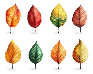 Obraz premium Realistic Watercolor Paintings of Colorful Leaves on White Background