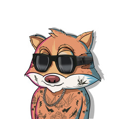 Colorful Cartoon Fox Character Wearing Sunglasses and Body Tattoos