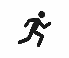 A simple, black silhouette of a person running against a plain white background.