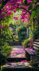 Obraz premium Enchanted Garden Path with Pink Blossoms