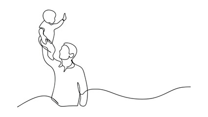 Father and Baby Single Line Drawing Joyful, Loving, Playful Moment
