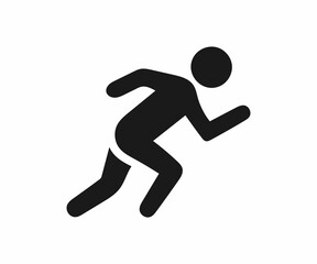 A simple, black silhouette of a person running against a plain white background.