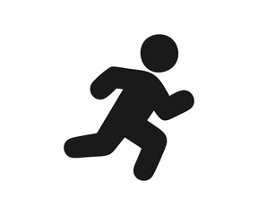 A stylized, black silhouette of a person running against a plain white background.