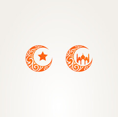 Colorful Islamic Ramadhan Crescent Moon, Moon Star and Mosque Dome © ffiardi