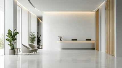 Modern Minimalist Reception Area with Plants and Bright Light
