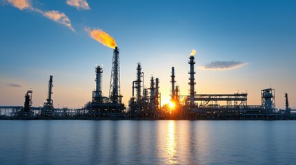 Industrial pipeline and pressure gauge in steel refinery sunset view